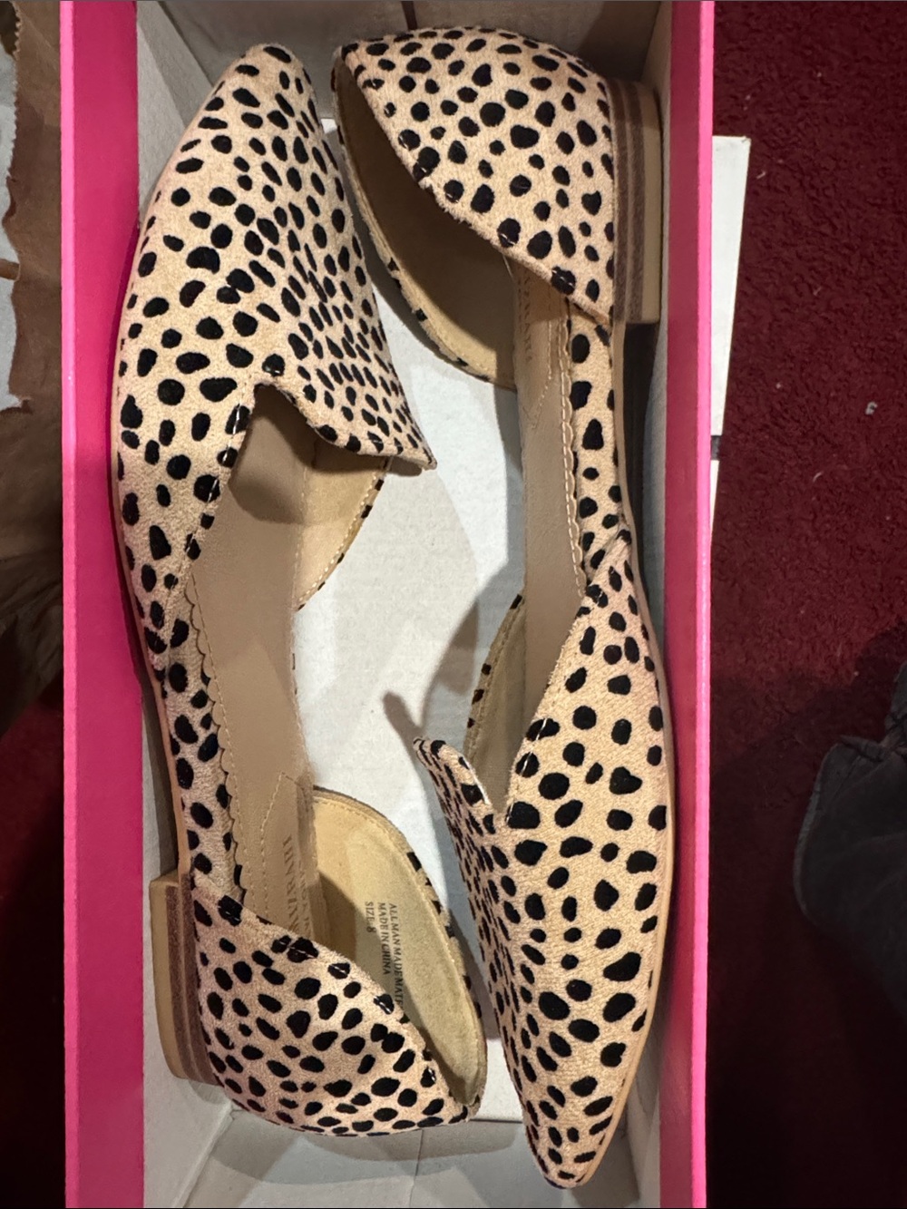 Isaac Mizrahi Beige and Black Spotted D'Orsay Flats